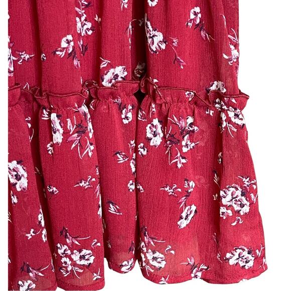 Trixxi mini dress red bohemian ruffle scoop neck lined flowy flattering size S - Picture 4 of 6